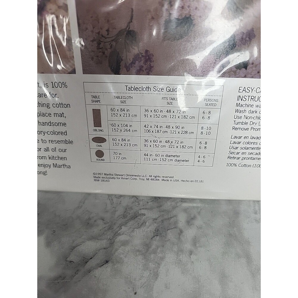VTG Martha Stewart Fabric Tablecloth 60 x 84 Oval 1998 K-MART NEW Hydrangea - Picture 4 of 4